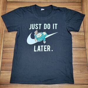 Pokemon Snorlax Black Unisex Tee "Nike Just Do It Later" - Size Small